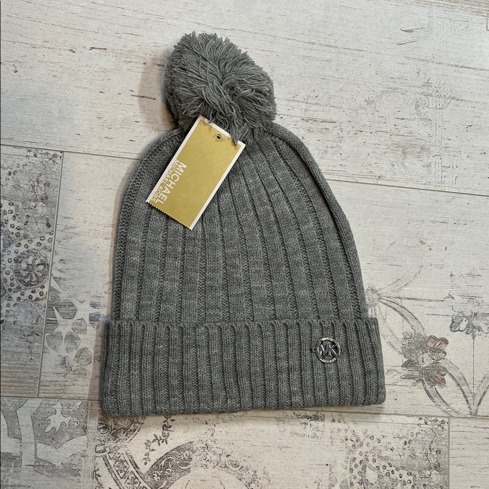 Michael Kors Charcoal Grey Knit PomPom Hat